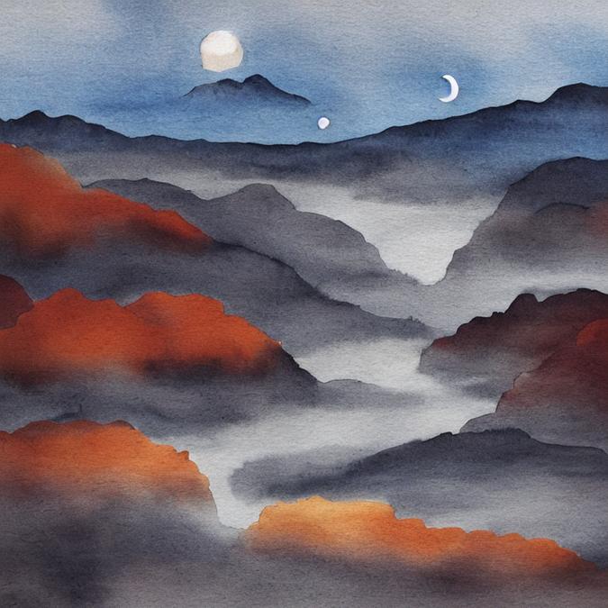 A surreal landscape with a giant moon
